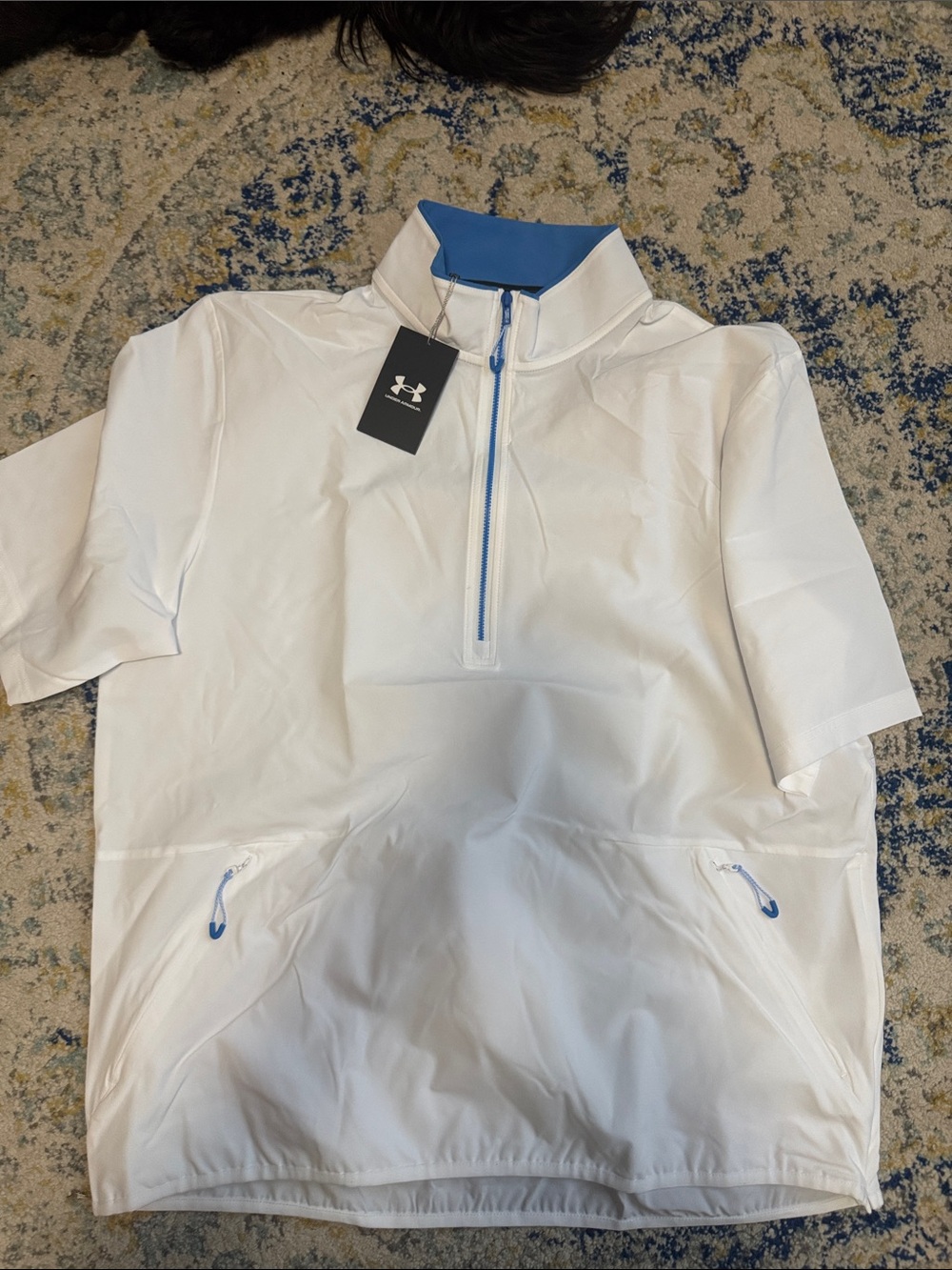 Under Armour White Short-Sleeve Quarter-Zip Pullover with Light Blue Trim